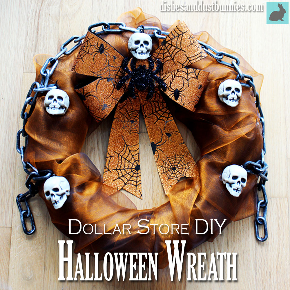Dollar Store DIY Halloween Wreath Dishes Dust Bunnies