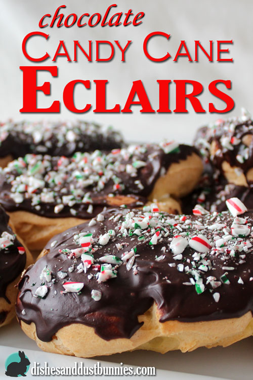 Chocolate Candy Cane Eclairs