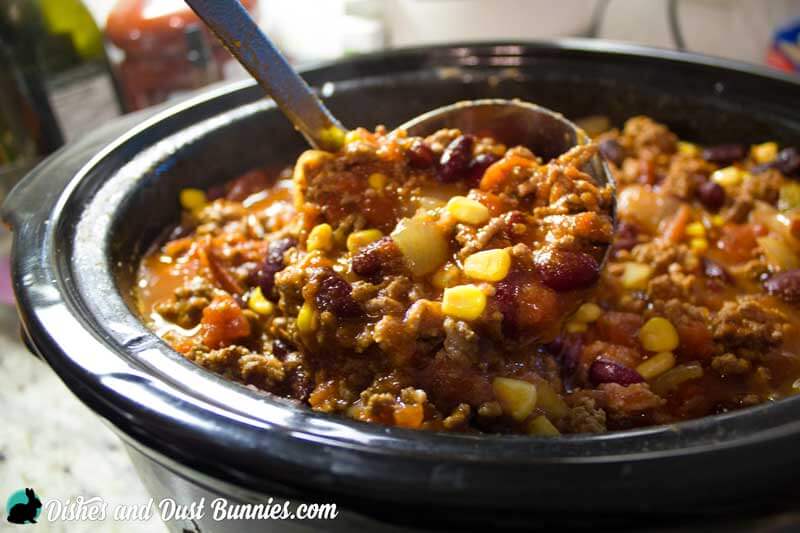 homemade chili in a slow cooker