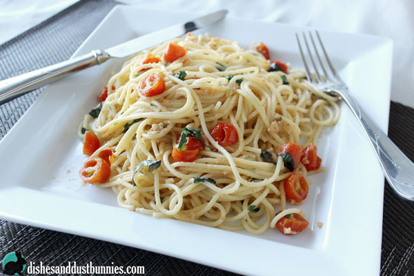 Garlic and Parmesan Pasta with basil and Cherry Tomatoes
