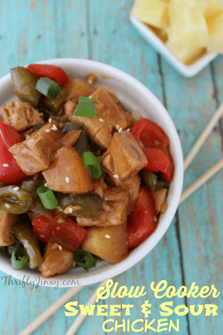 Slow Cooker Sweet and Sour Chicken Recipe from Thrifty Jinxy