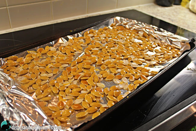 How to Roast Pumpkin Seeds from dishesanddustbunnies.com
