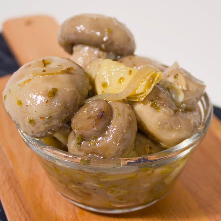 Marinated Mushrooms and Artichoke Hearts from dishesanddustbunnies.com