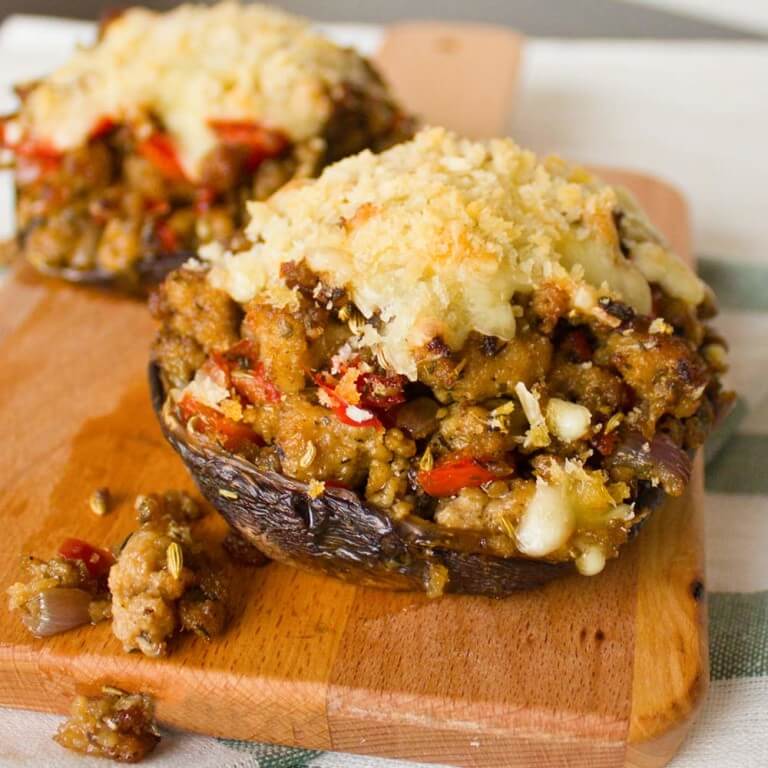 Sausage Stuffed Portobello Mushrooms from dishesanddustbunnies.com
