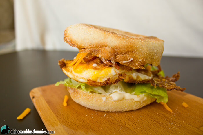 Easy Egg and Bacon Breakfast Sandwich from dishesanddustbunnies.com