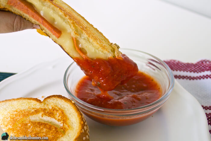 Grilled Cheese Pizza Sandwich Dippers from dishesanddustbunnies.com