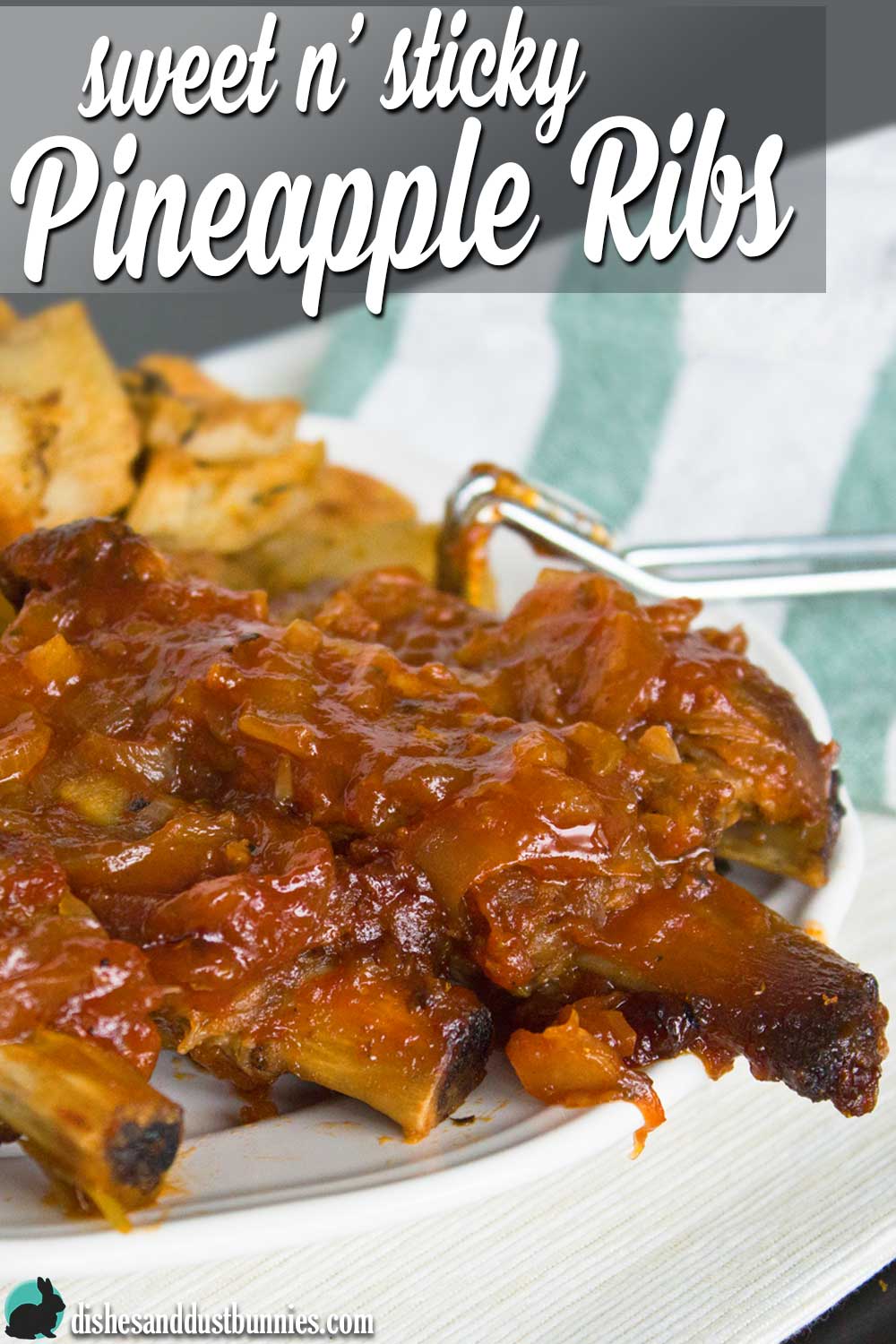 Sweet and Sticky Pineapple Ribs from dishesanddustbunnies.com