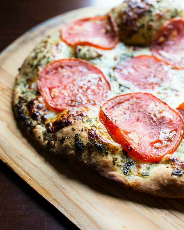 Fresh Mozzarella, Heirloom Tomato and Basil Pizza from Sidewalk Shoes