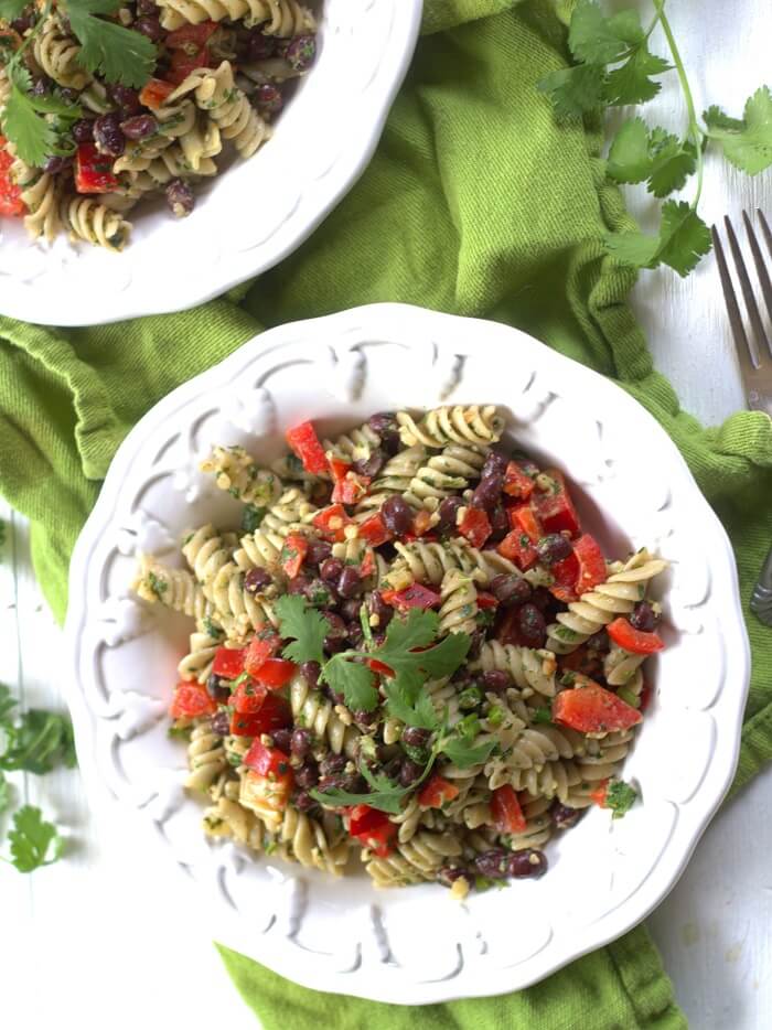 Cilantro Pesto Pasta & Black Bean Salad from Connoisseurus Veg