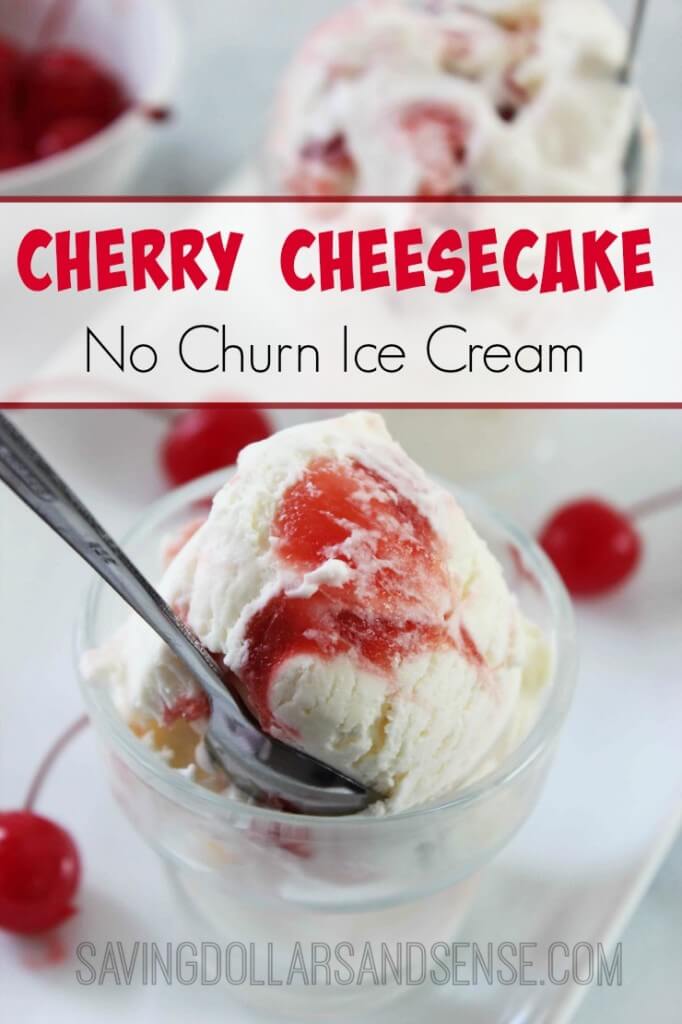 No Churn Cherry Cheesecake Ice Cream from Saving Dollars & Sense