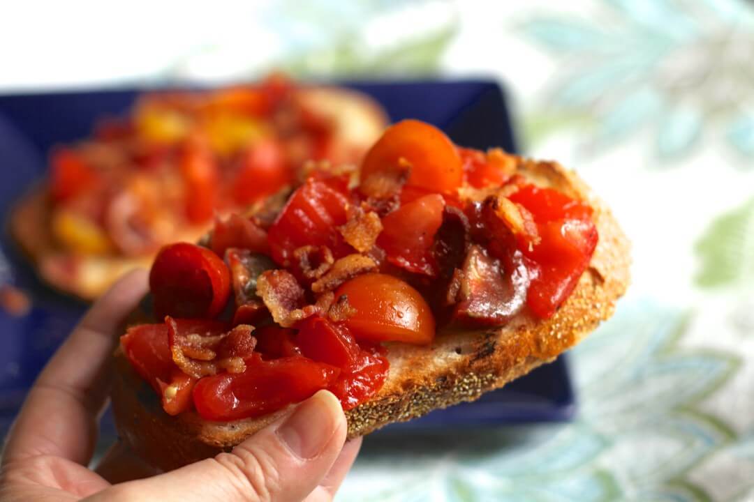 Grilled Tomato & Bacon Bruschetta from Brittany's Pantry