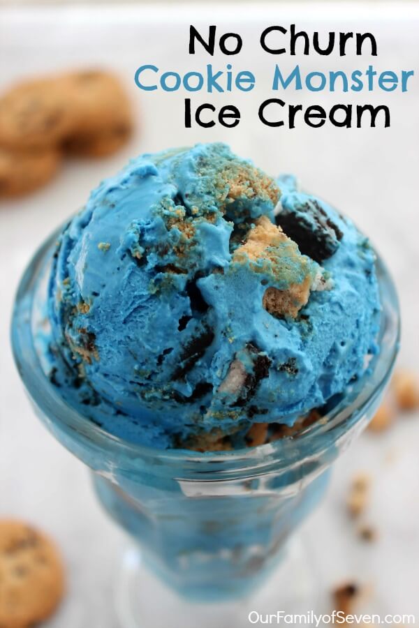 No Churn Cookie Monster Ice Cream from Our Family of Seven