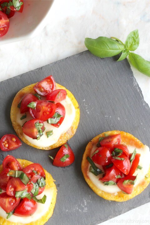 Easy Grilled Polenta with Fresh Mozzarella and Balsamic Tomatoes from Two Healthy Kitchens