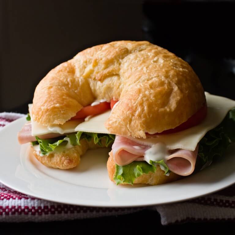 Ham and Swiss Croissant Sandwiches from dishesanddustbunnies.com