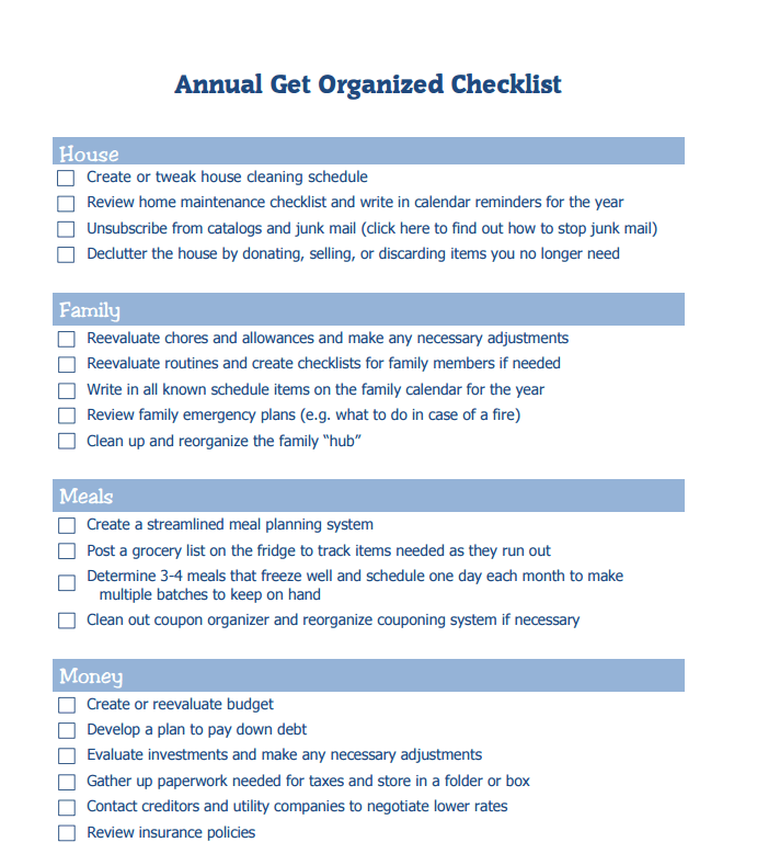 Get Organized for the Year - Printable Checklist