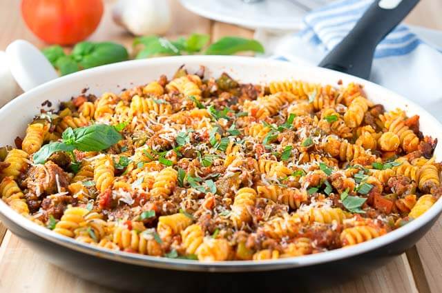 Italian Sausage and Peppers Pasta Skillet from Delicious Meets Healthy
