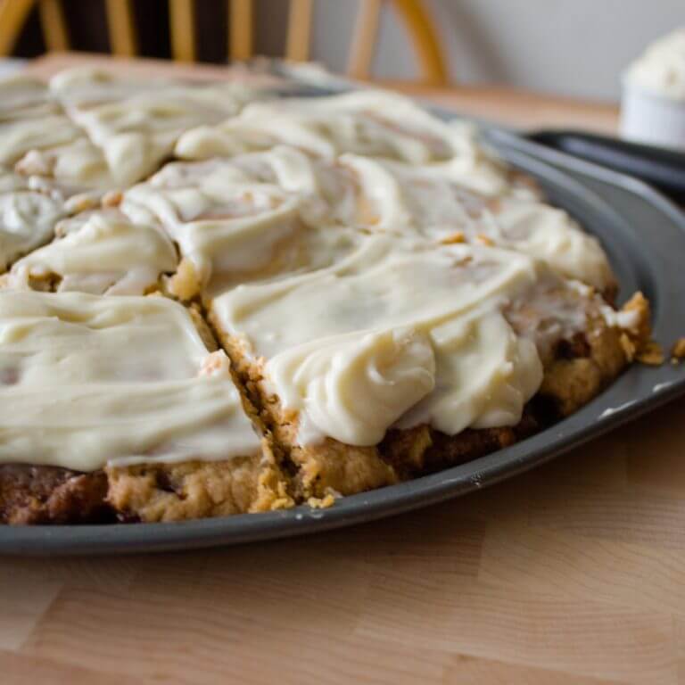 Cinnamon Roll Dessert Pizza from dishesanddustbunnies.com