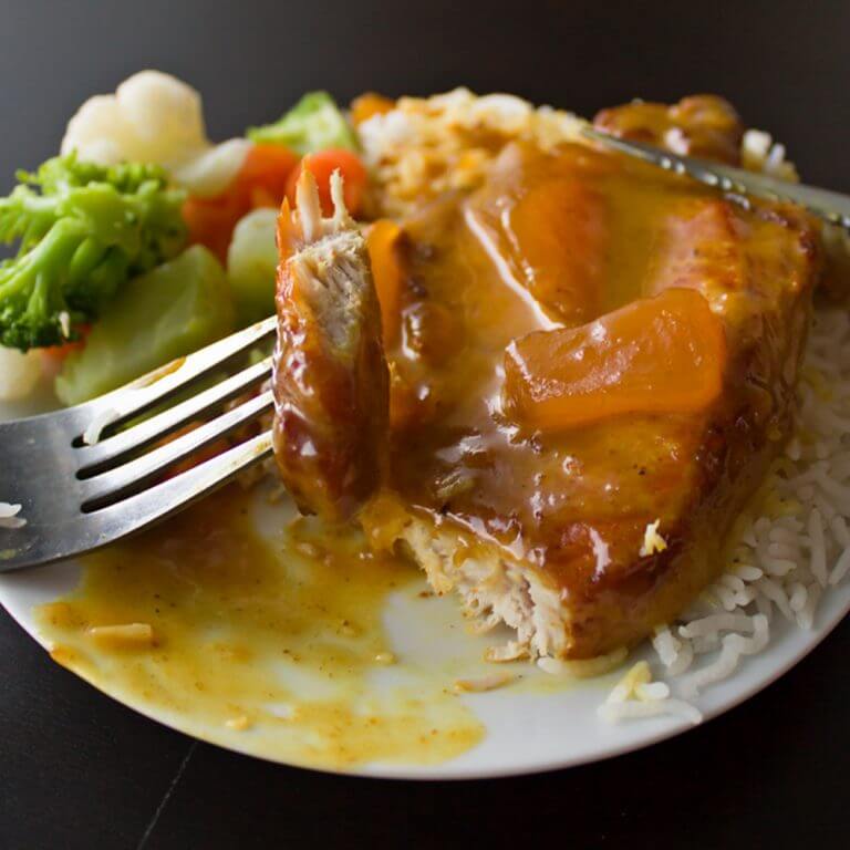 Mango Chutney Pork Chops from dishesanddustbunnies.com