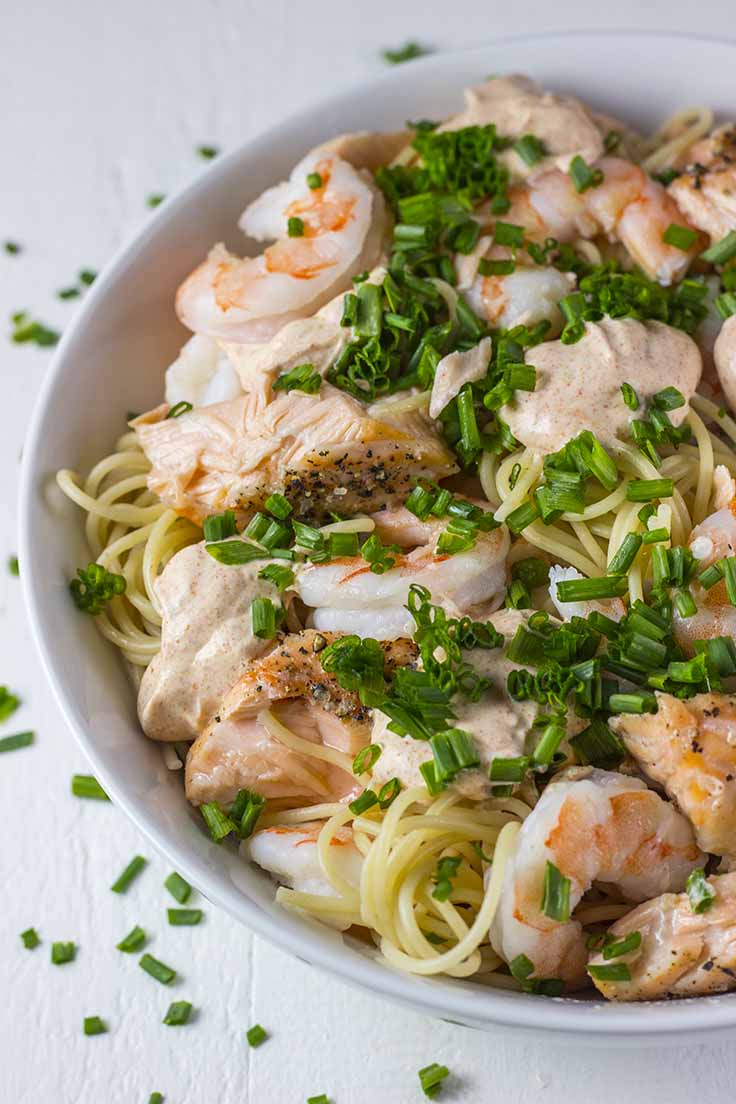 Salmon & Shrimp Pasta from The Fit Blog
