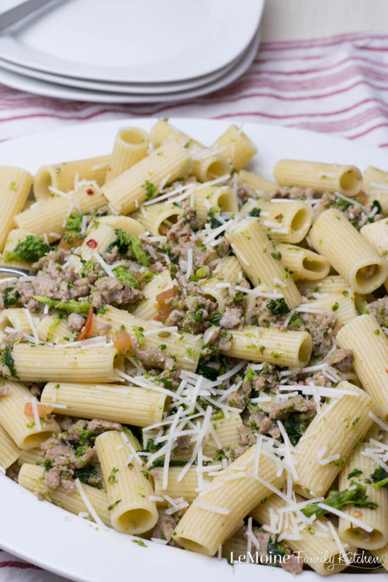 Rigatoni with Sausage & Broccoli Rabe from Lemoine Family Kitchen
