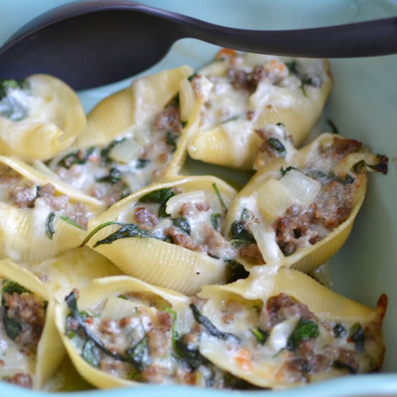 Triple Cheese Sausage Spinach Stuffed Shells from Small Town Woman