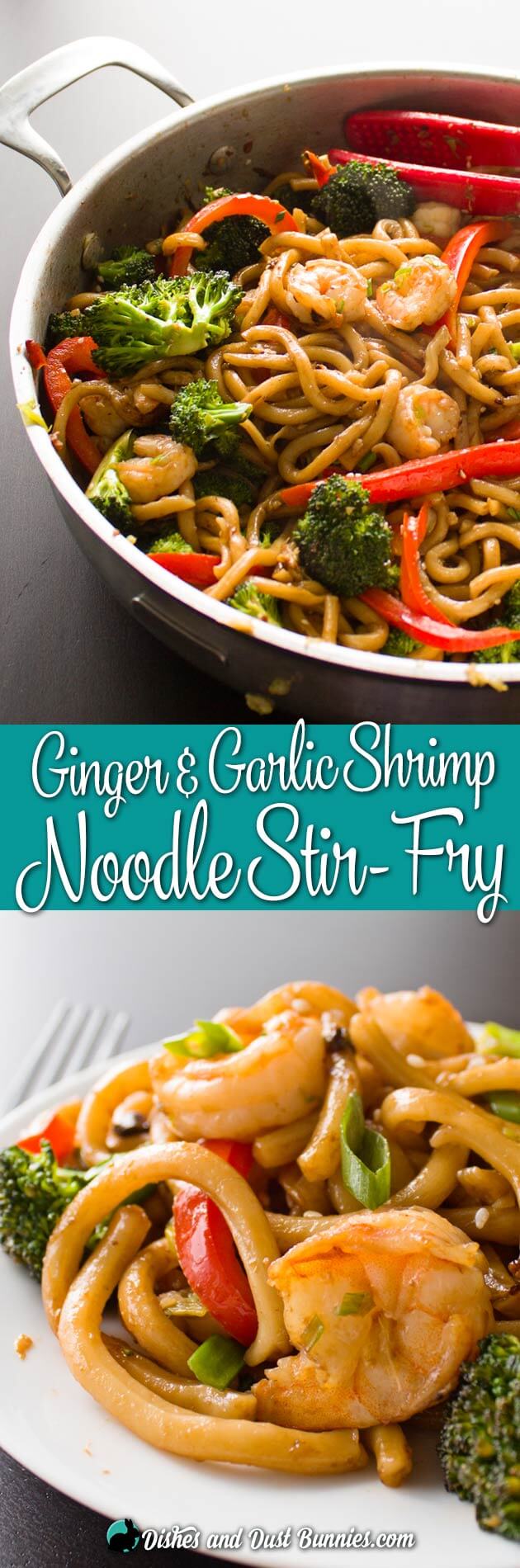 Ginger Garlic Shrimp Noodle Stir Fry from dishesanddustbunnies.com