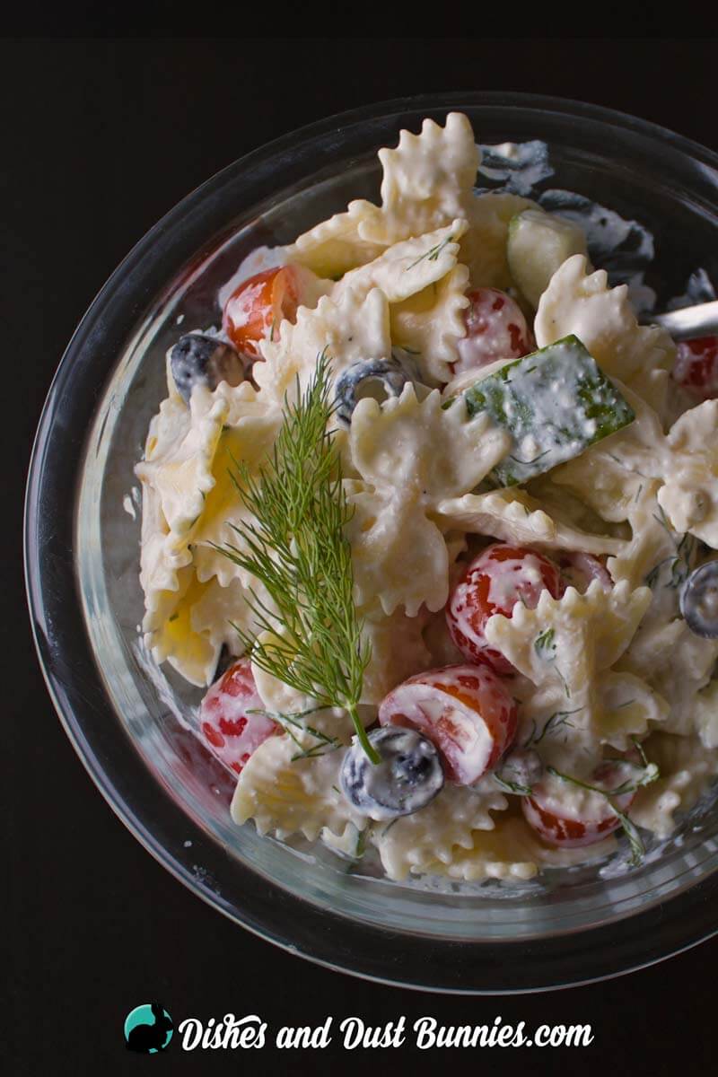 Creamy Greek Pasta Salad with Feta from dishesanddustbunnies.com