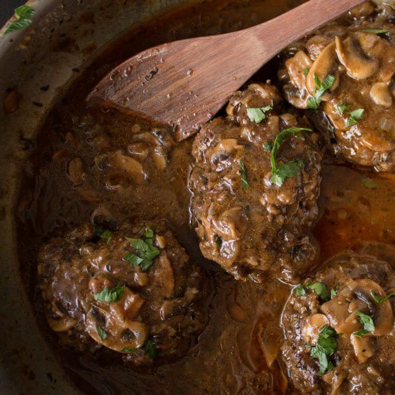 Homemade Salisbury Steak with Mushroom & Onion Gravy from dishesanddustbunnies.com