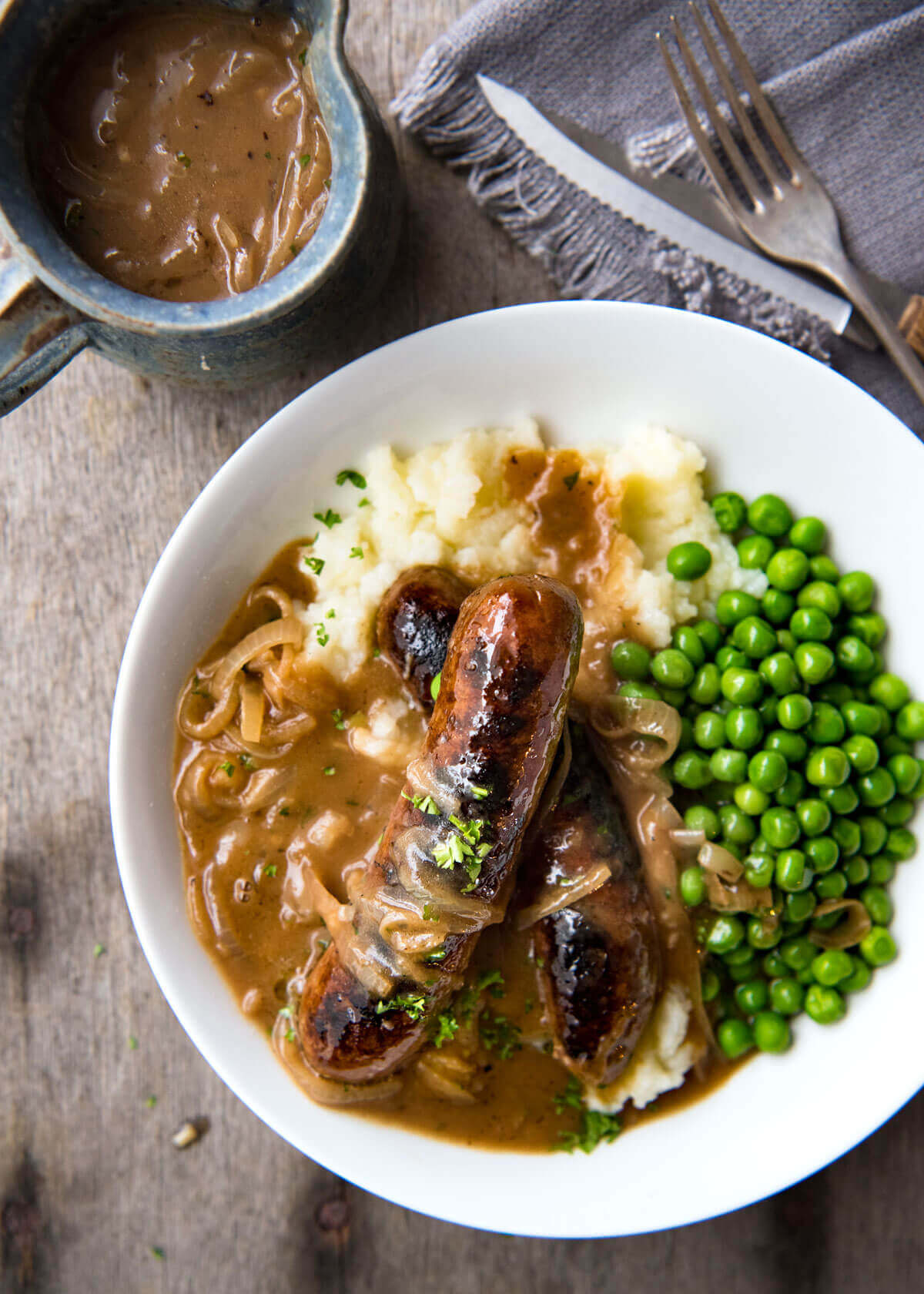 Bangers and Mash (Sausage with Onion Gravy) from RecipeTin Eats