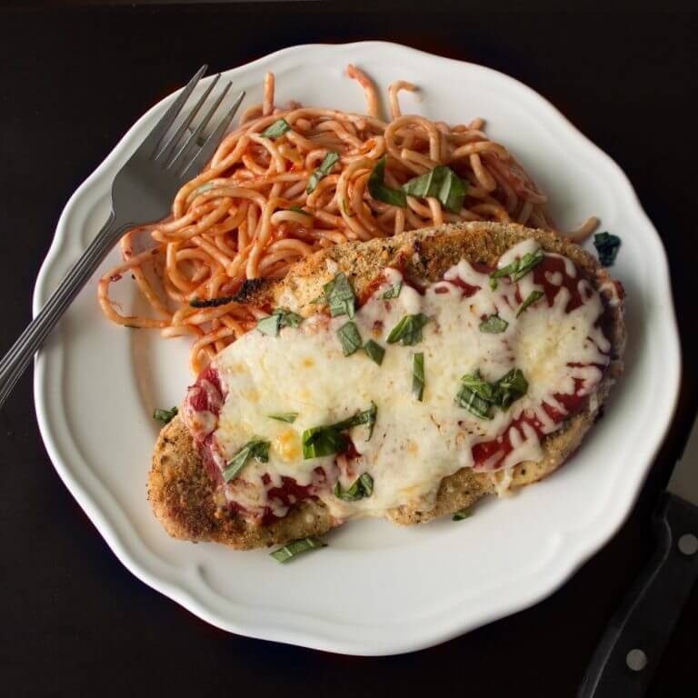 Baked Chicken Parmesan from dishesanddustbunnies.com