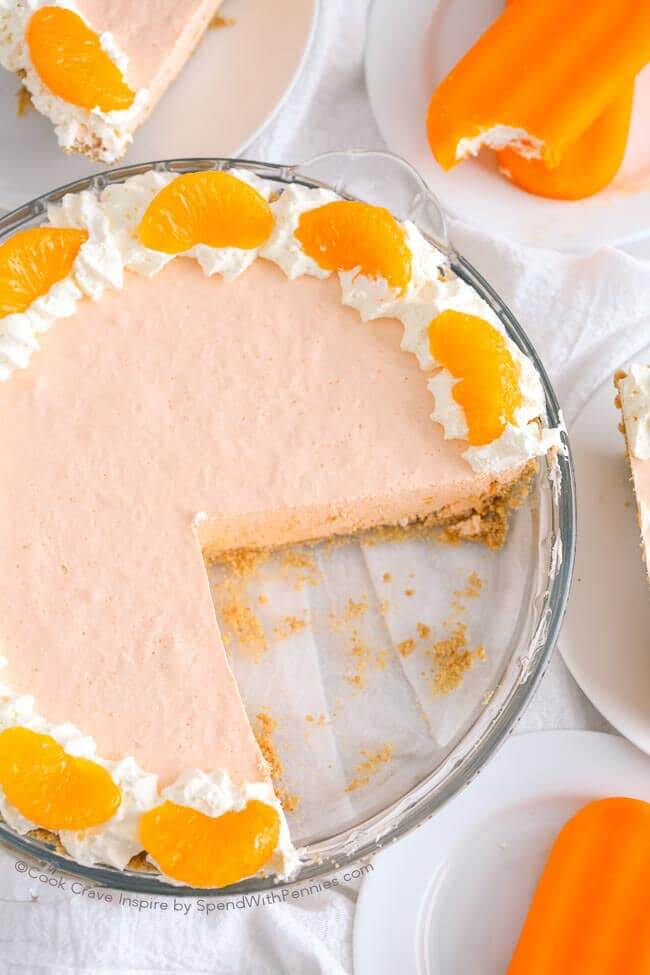 Dreamy Creamsicle Pie! Serve Soft or Frozen - from Spend with Pennies