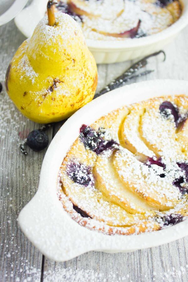 Pear Blueberry Vanilla Clafoutis from Two Purple Figs