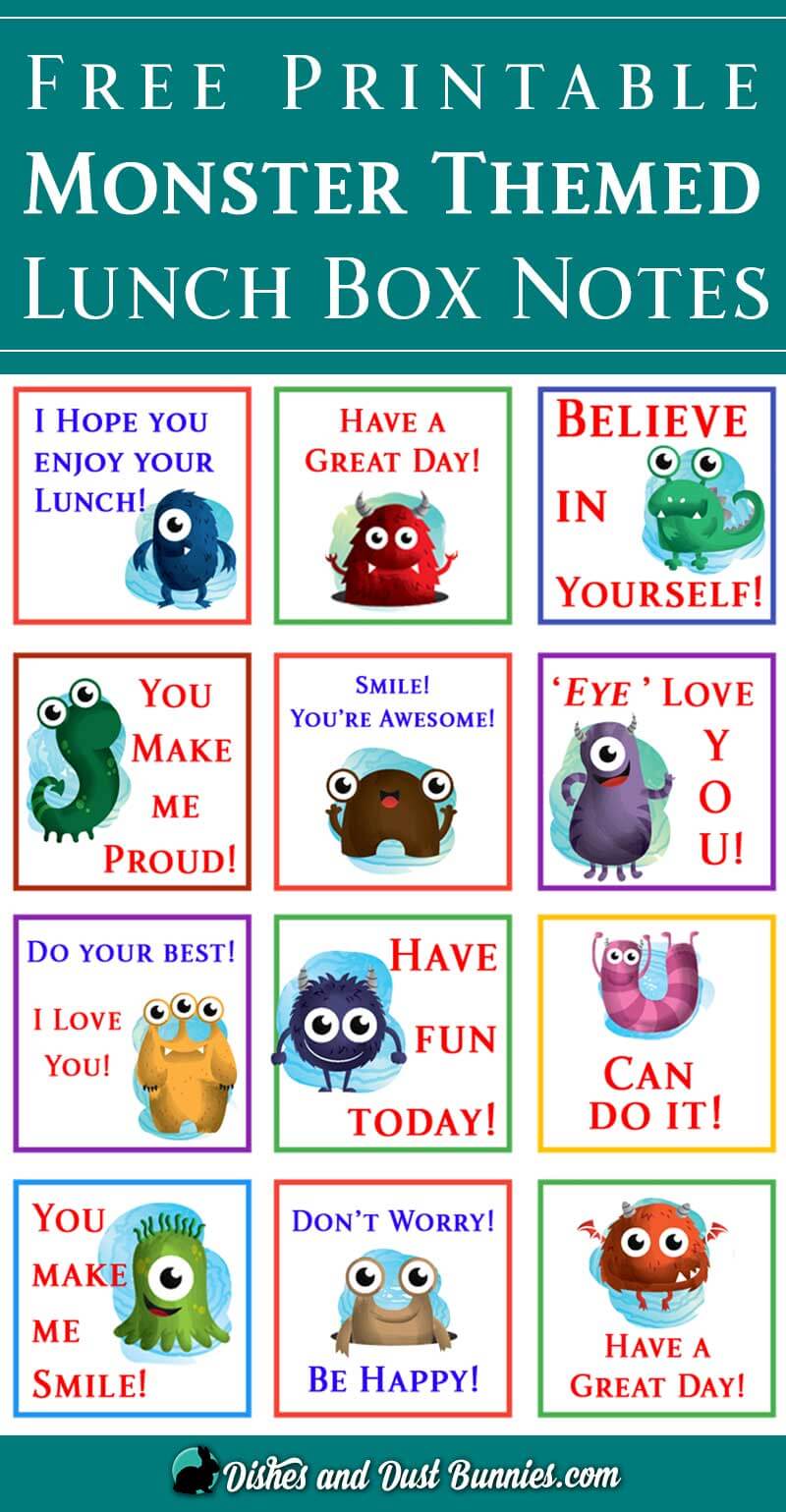 Free Printable Kids Lunch Box Notes from dishesanddustbunnies.com