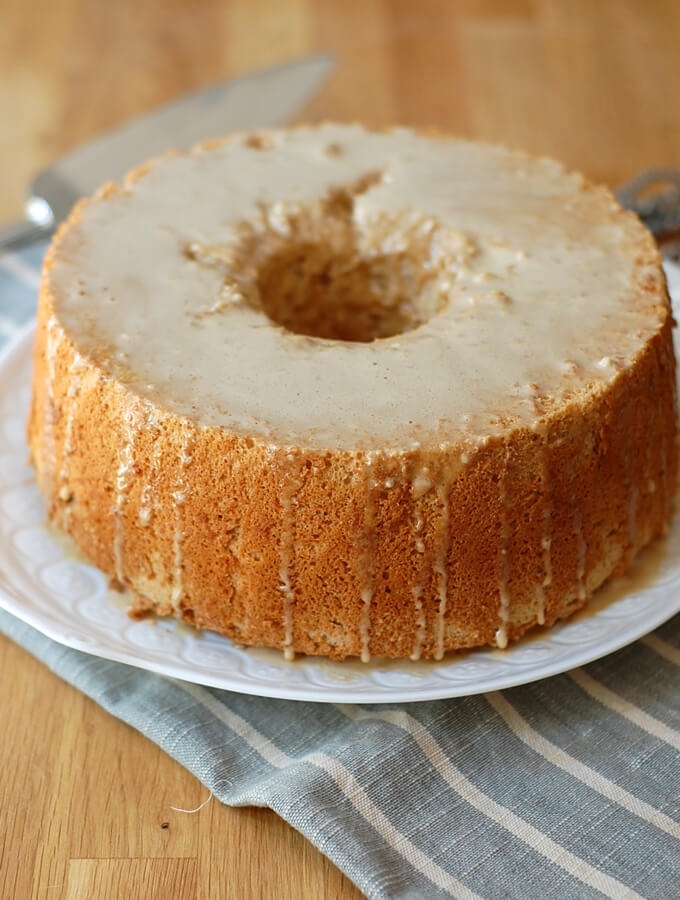 Pumpkin Spice Angel Food Cake with Coffee Glaze from Turnip the Oven