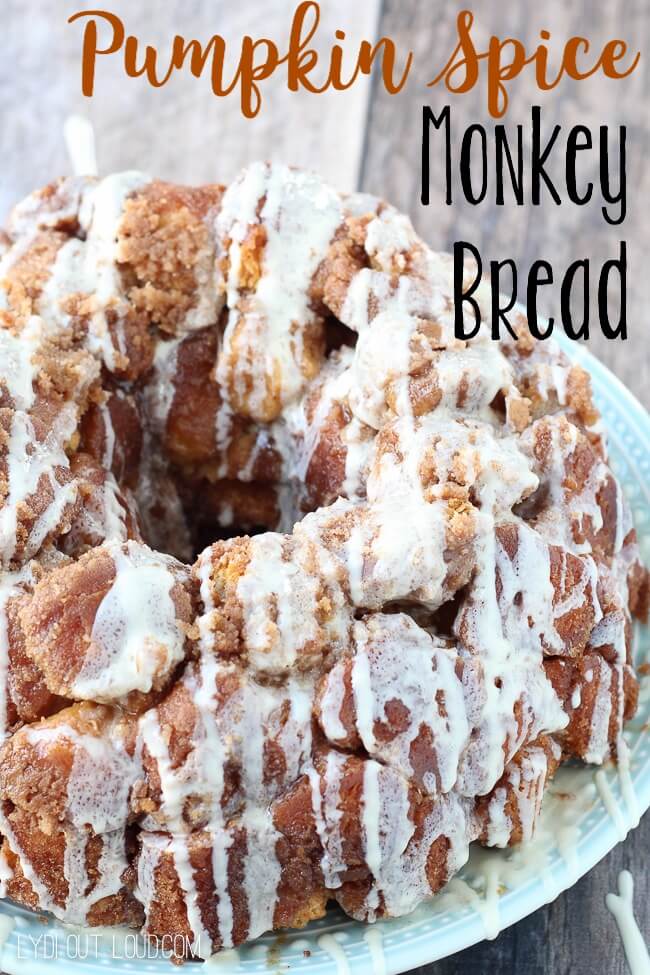 Pumpkin Spice Monkey Bread with Cream Cheese Glaze from Lydia Out Loud