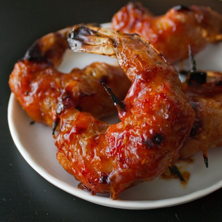 BBQ Bacon Wrapped Shrimp from dishesanddustbunnies.com