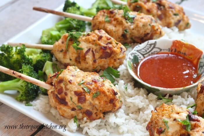Bacon Sriracha Chicken Skewers and Coconut Rice from The Organic Kitchen