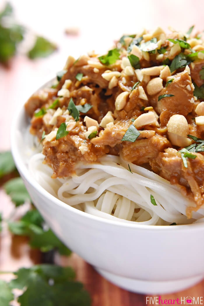 Slow Cooker Thai Chicken with Peanut Sauce from Five Heart Home
