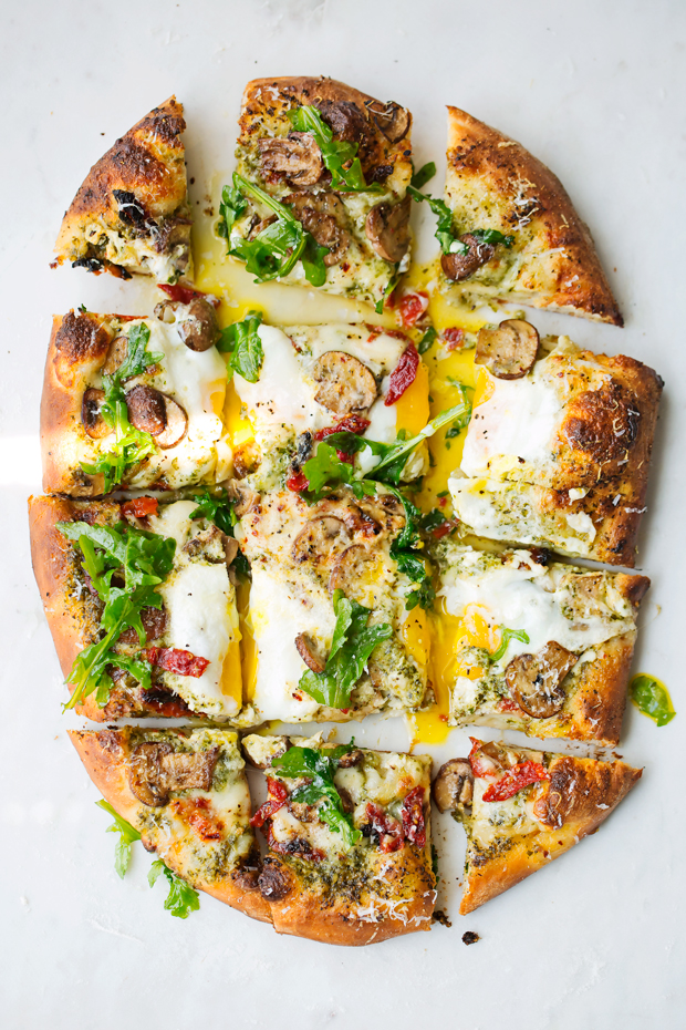 Breakfast Pizza with Basil Pesto and Sun-Dried Tomatoes from Little Spice Jar