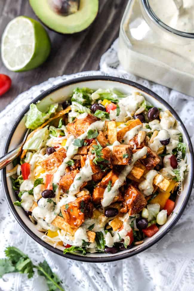 Chipotle BBQ Chicken Salad with Tomatillo Avocado Ranch from Carlsbad Cravings