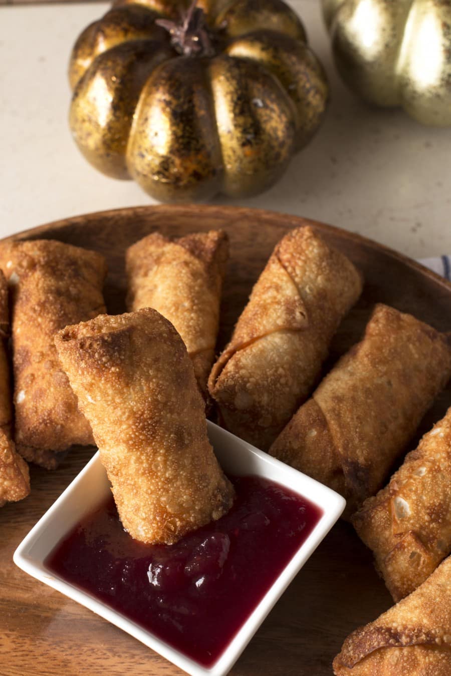 Thanksgiving Leftover Stuffed Egg Rolls & Cranberry Dipping Sauce from Cake-n-Knife