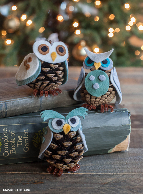 Pine Cone Owl Ornaments from Lia Griffith