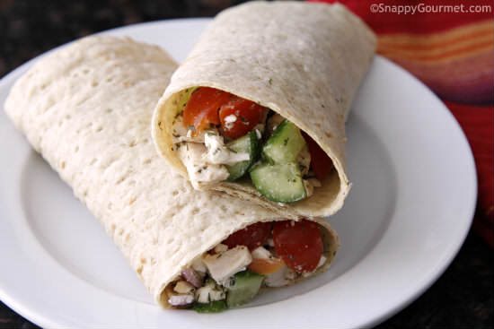 Easy Chicken Greek Salad Sandwich Wrap from Snappy Gourmet