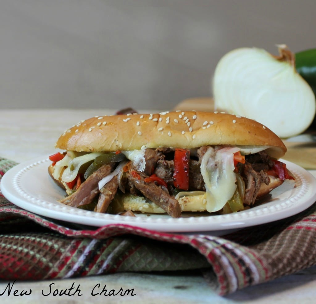 Slow Cooker Philly cheesesteaks from New South Charm
