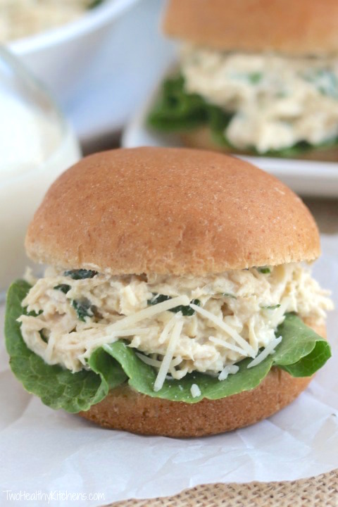 Crock-Pot Chicken Ceasar Sandwiches from Two Healthy Kitchens