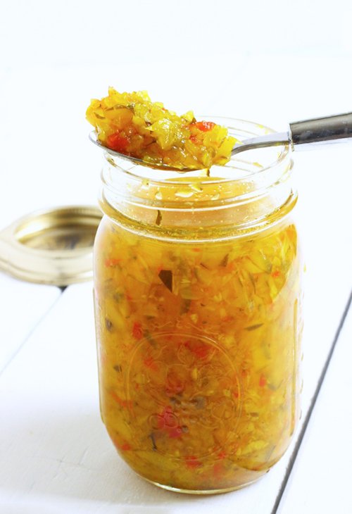 Sweet Spicy Zucchini Relish from Craving Something Healthy