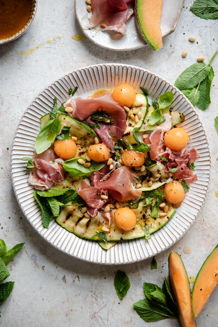 Grilled Zucchini Salad with Melon & Prosciutto from In the Rustic Kitchen