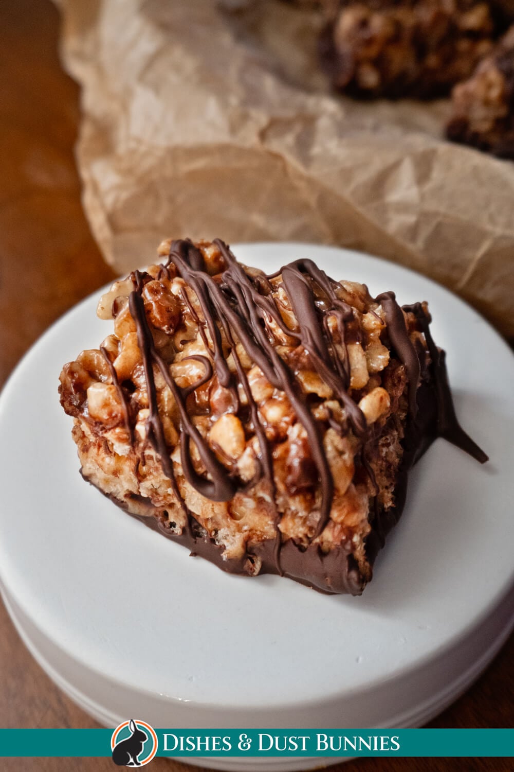 Chocolate Peanut Butter Rice Crispy Bars with Chocolate Drizzle