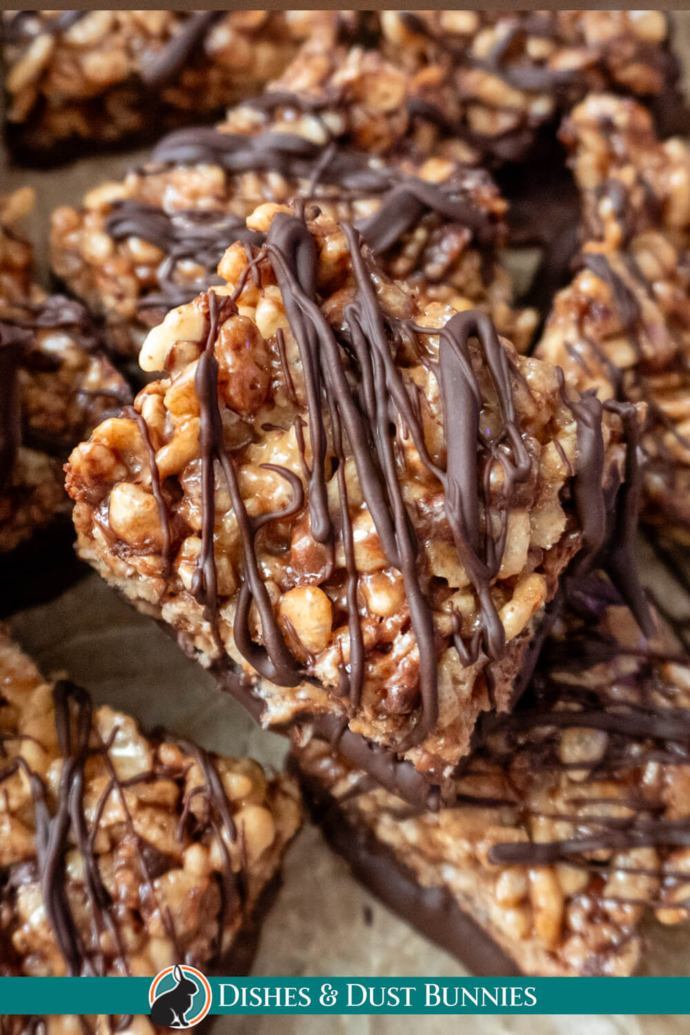 Chocolate Peanut Butter Rice Crispy Bars with Chocolate Drizzle
