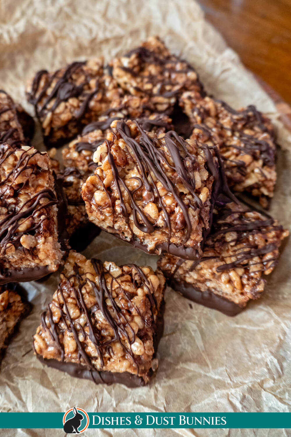Chocolate Peanut Butter Rice Crispy Bars with Chocolate Drizzle